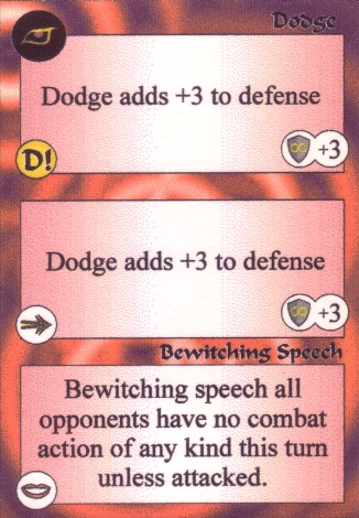 Scan of 'Dodge / Bewitching Speech' Scavenger Wars card