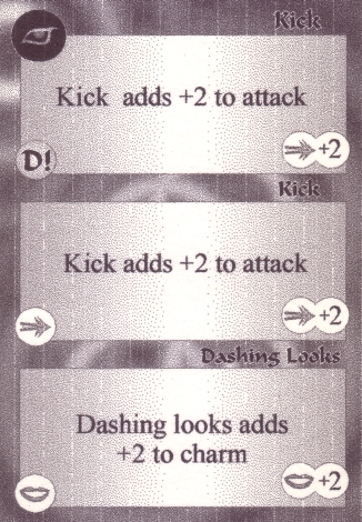 Scan of 'Kick / Kick / Dashing Looks' Scavenger Wars card