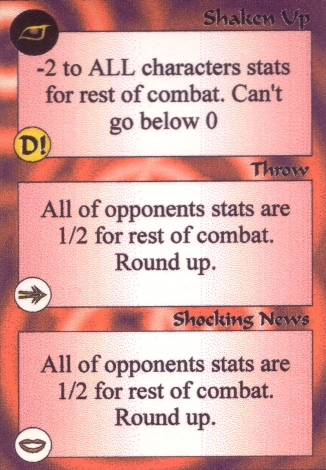 Scan of 'Shaken Up / Throw / Shocking News' Scavenger Wars card